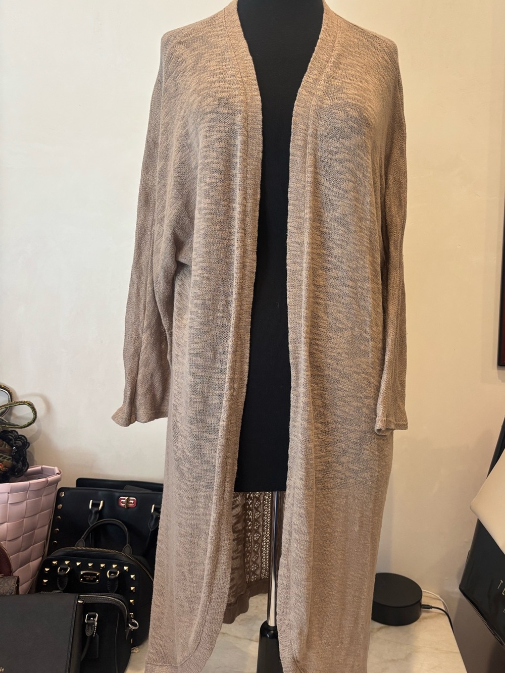 Cato Taupe Open-Front Longline Cardigan